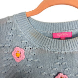 Sugar Thrillz Pale Blue Pink Flower Knit Cropped Sweater - Size XS (See Notes, Sold Out Online))