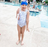 Minnow x Brock Collection White with Blue Floral Print and Ruffle Straps One Piece- Size 5T/6T (see notes)