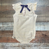 Minnow Blue Gingham with Back Ribbon Bow Ruffle Swimsuit- Size 3/4T (see notes, we have matching swimsuit)