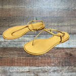 Anthropologie Metallic Gold Thong Sandals- Size 9