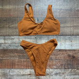 Shein Brown Textured Two-Piece Bikini Set- Size S