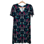 Draper James Navy with Pink/White/Teal Floral Print V-Neck Dress- Size M