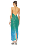 Sau Lee Green/Blue Ombre Sequin with Back Slit Jasmin Halter Dress NWT- Size 4