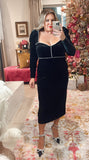 ELOQUII Black Velvet Pearl Beaded Trim Dress - Size 14 (Sold Out Online!)