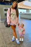 Thrifted Pink Rolling Stones Floral Print Tongue Crewneck Sweatshirt - Size M (See Notes)