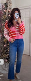 Altar'd State Pink/Red/White Striped Half Zip Sweater Pullover- Size S (Sold Out Online!)