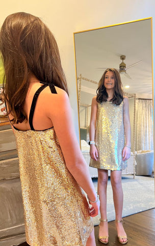 J Crew Crewcuts Gold Sequin Bow Strap Dress - Size 14 Girls