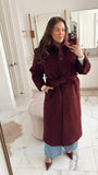 Abercrombie & Fitch Maroon Wool Blend Belted Trench Coat - Size L