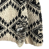 Cupshe Black and Cream Chenille Distressed Sweater- Size S