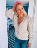 Candace Cameron Bure Oatmeal Puff Sleeve Button-Front Cardigan Sweater  - Size XXXS (sold out online)
