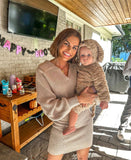 LaLavon Beige Collared Sweater Dress - Size S