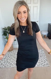 Cupshe Black Ruched Surplice Mini Dress- Size S