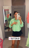 Universal Thread Lime Green Cropped Fit Button Up Top - Size S
