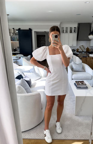 SNDYS Everyday White Puff Sleeve Dress - Size S