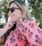 Madison Mathews Coral with Blue/Green Floral Print off the Shoulder Smocked Waist Ruffle Maxi Dress- Size XXL