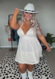 No Brand Cream Halter Mesh Hem Dress- Size XL (see notes)
