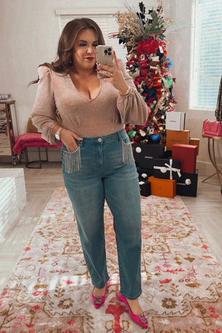 Eloquii Rhinestone Fringe Embellished Straight Leg Jeans-Size 14 (see notes, sold out online, Inseam 29”)