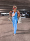 No Brand Blue Ribbed Drawstring Lounge Pants Set- Size S (sold as set)