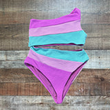 Beach Riot Pinks and Green Metallic One Strap Cut Out One Piece- Size XL