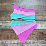 Beach Riot Pinks and Green Metallic One Strap Cut Out One Piece- Size XL