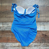 Pink Desert Metallic Blue Ruched Sides and Tie Straps One Piece NWT- Size XL
