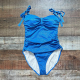 Pink Desert Metallic Blue Ruched Sides and Tie Straps One Piece NWT- Size XL