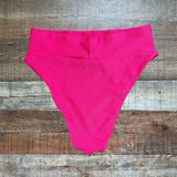 Aerie Hot Pink Ribbed High Cut Cheeky Bikini Bottoms- Size L