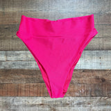 Aerie Hot Pink Ribbed High Cut Cheeky Bikini Bottoms- Size L
