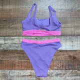 Aerie Purple and Pink Ribbed Front and Back Cutout Bikini Top- Size XL (TOP ONLY, we have matching bottoms)