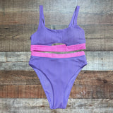 Aerie Purple and Pink Ribbed Front and Back Cutout Bikini Top- Size XL (TOP ONLY, we have matching bottoms)
