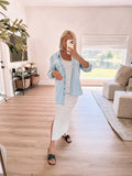 No Brand Light Wash Denim Button Up- Size M