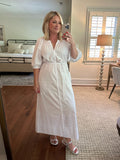 Madewell White Button Front Puff Sleeve Belted Dress- Size M