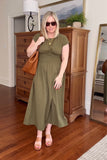 Madewell Olive Cotton/Linen Blend Smocked Waist Dress- Size M (sold out online)
