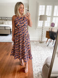 J Crew Navy Floral Side Cutouts Tie Strap Dress- Size M (sold out online)
