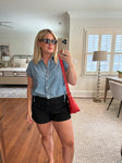 Madewell Denim Drawstring Waist Button Up Top- Size M (sold out online)