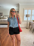 Madewell Denim Drawstring Waist Button Up Top- Size M (sold out online)