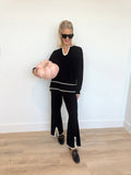 No Brand Black with Cream Trim Tunic Sweater and Pants Set- Size S (sold as a set)