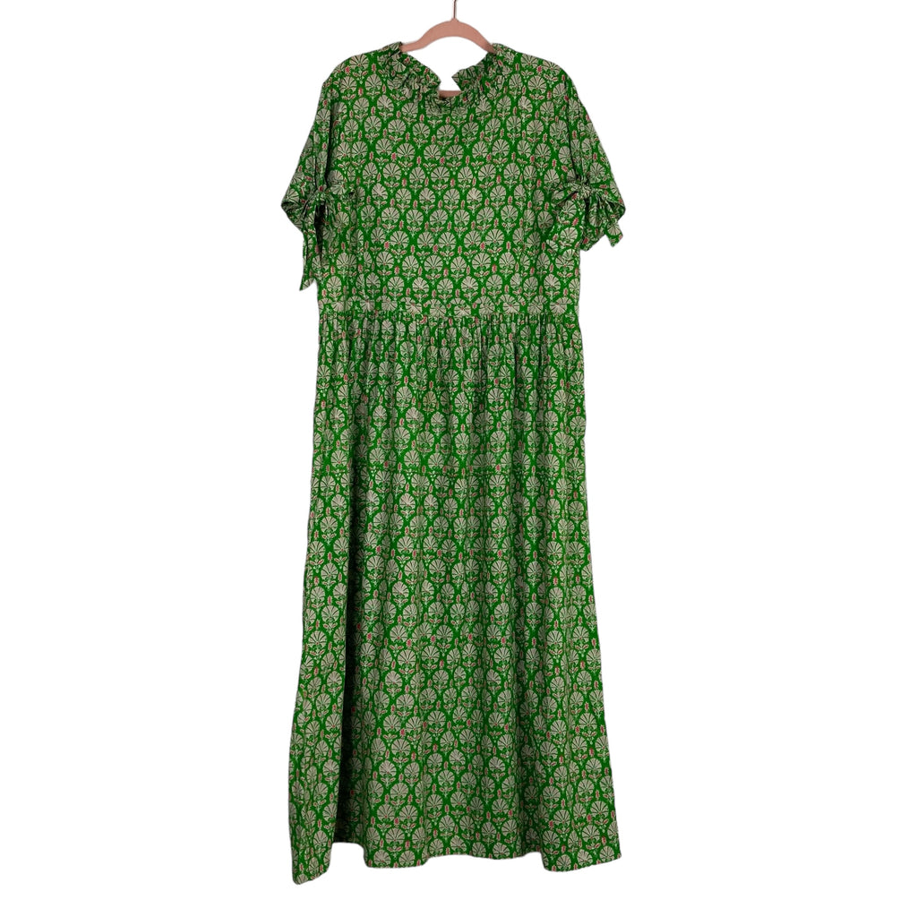 Elizabeth Wilson Green with Pink Printed Ruffle Mock Neck Dress- Size The Saved Collection Elizabeth Wilson Green with Pink Printed Ruffle Mock Neck Dress- Size The Saved Collection