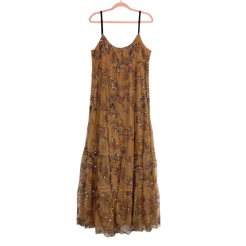 Anthropologie Sequins Embroidered Tulle Overlay Dress- Size XL