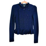 Marc by Marc Jacobs Vintage Navy Wool Blend Hook and Eye Closure Ruffle Cardigan Sweater- Size S