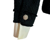 Zara Black Tweed with Rhinestone Faux Buttons and Removable White Shirt Cuffs Open Front Blazer- Size XS