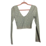 Urban Outfitters Green Floral V-Neck Cinched Lace Trim Top- Size S