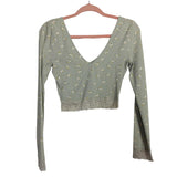 Urban Outfitters Green Floral V-Neck Cinched Lace Trim Top- Size S