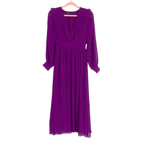 Zara Fuschia Smocked Sleeve Ruffle Dress- Size S (see notes)