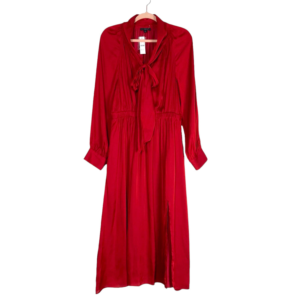 J Crew Red Satin Tie Neck Side Slit Dress NWT- Size M (sold out online) J Crew Red Satin Tie Neck Side Slit Dress NWT- Size M (sold out online)