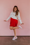 Miss Sparkling White with Red Embroidered Hearts V-Neck Sweater- Size XL (Sold Out Online!)