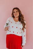 Miss Sparkling White with Red Embroidered Hearts V-Neck Sweater- Size XL (Sold Out Online!)