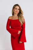 Gabriela Hearst Red Cashmere/Wool/Silk Blend Boat Neck Bell Sleeve Sweater Dress- Size XS