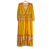 Free People Yellow Printed Button Up Dress with Slip- Size M