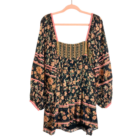 Free People Black Floral Sheer Sleeve Dress- Size M